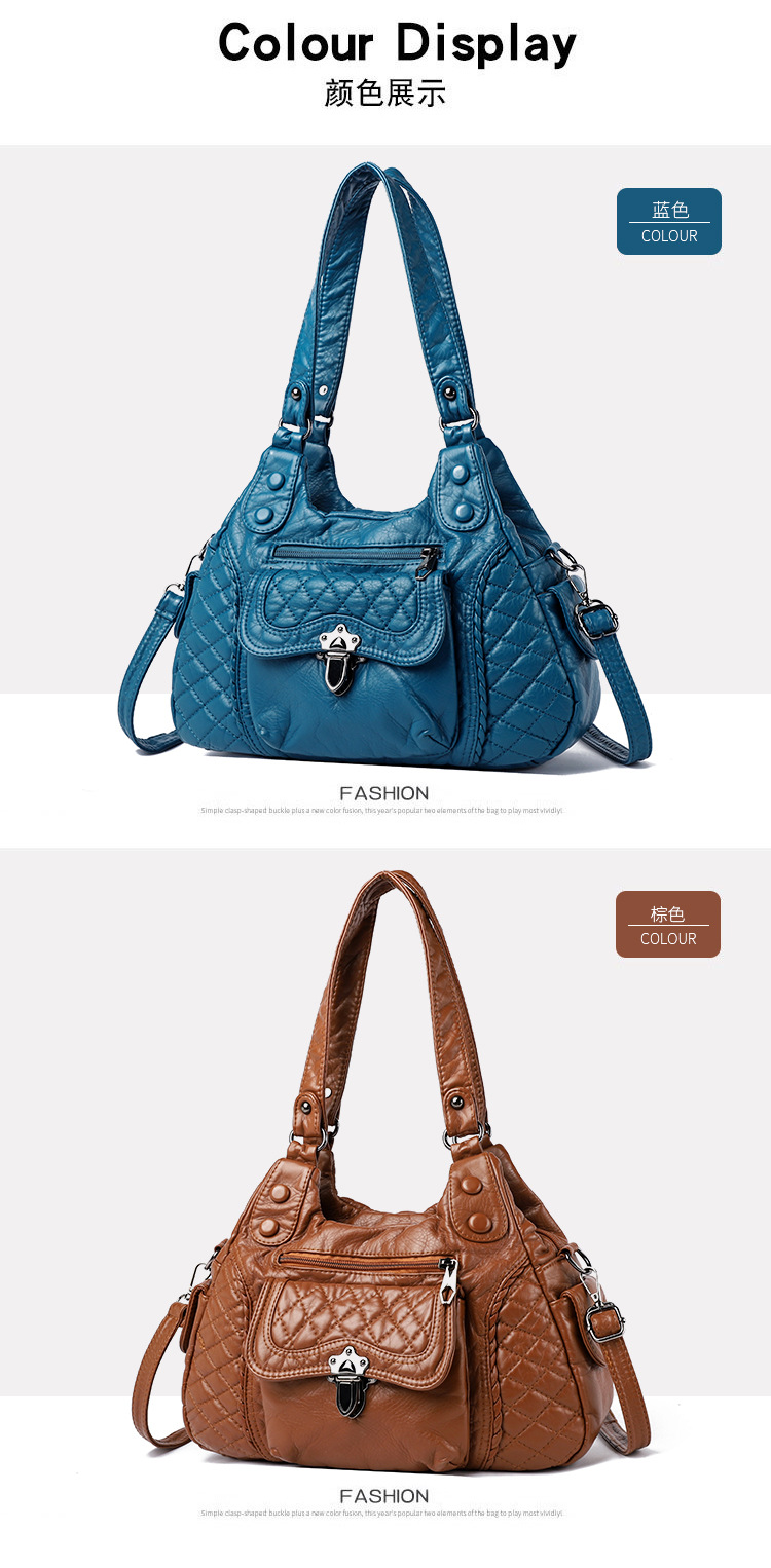 2023 New Mom Commuting Large Capacity tote handbag, washed leather pu women's bag, polyester single-shoulder bag undefined