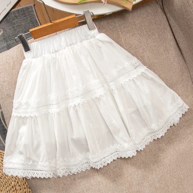 Girls Skirt Summer Dress Kidsren's Lace Princess Skirt 2025 New Summer Little Girl White A-Line Short Skirt