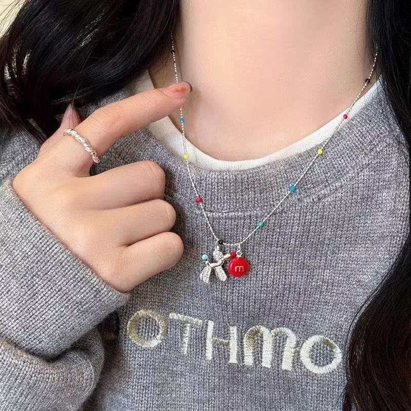 So Cute~ Colorful M-Bean Puppy Balloon Necklace Women's Autumn and Winter Dopamine Cute Sweater Chain Clavicle Chain Accessories