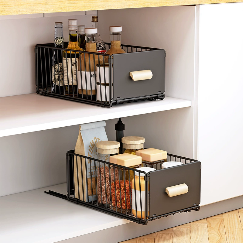Pull-Out Cabinet Drawer Basket — Kitchen Under-Sink Organizer, 24/30 cm, Black or White