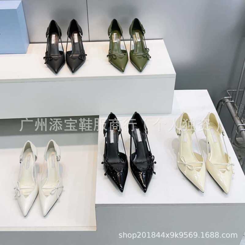 P Brand High-End Genuine Leather Pointed-Toe Bowknot Hollow Stiletto Heels Women's Shallow Mouth Versatile Fashionable Elegant Women's Shoes