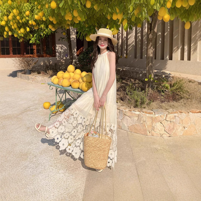 Cross-border Summer Neck-hanging dress Seaside Holiday Unique Beautiful Sleeveless dress Long Dress Cross-border Summer Neck-hanging dress Seaside Holiday Unique Beautiful Sleeveless dress Long Dress