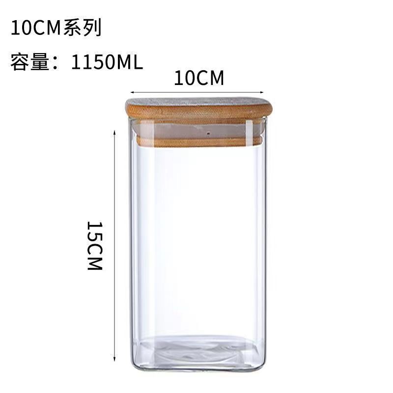 Tanque de almacenamiento de vidrio sellado cuadrado, tanque de té fresco, tanque de almacenamiento de granos, tanque de dulces, tanque de almacenamiento de vidrio de alto silicio