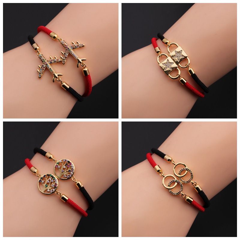 Copper Zircon Geometry Bracelet Fashion Tree of Life Star Aircraft Bracelet Wholesale