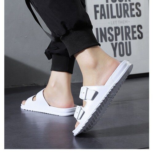 2025 Summer Fashion Men's and Women's New Double Buckle Slippers Comfortable One-Sided Slippers Soft Sole Open-Toe Slippers Wholesale