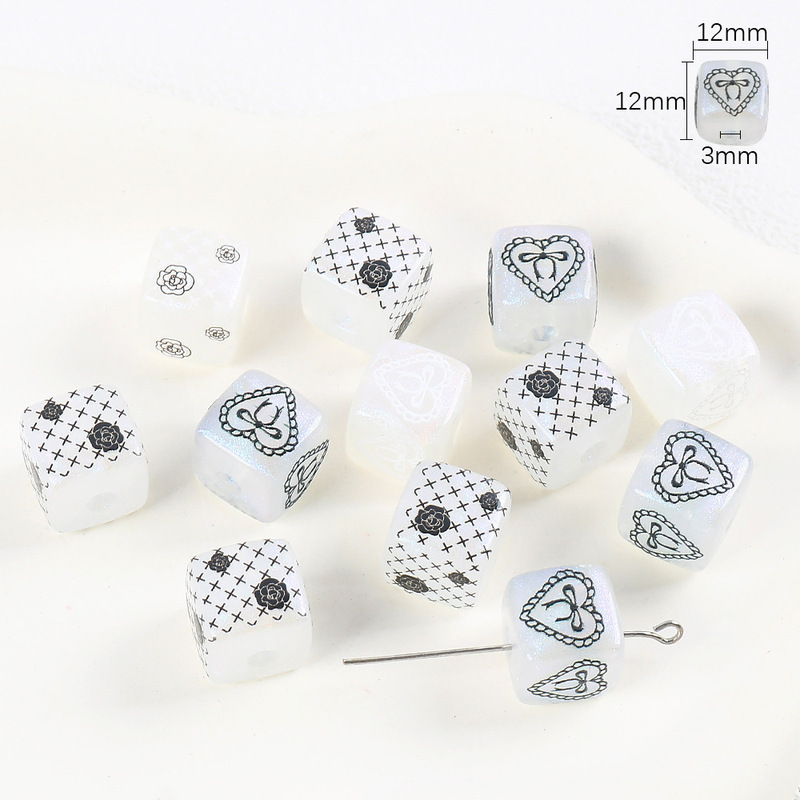 【彩色KT猫】亚克力卡通豹纹数字碎花方块串珠DIY儿童创意盲盒珠|undefined