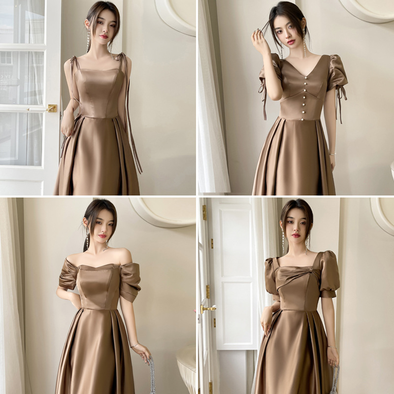 Satin Bridesmaid Dress 2026 New Spring Long Style Niche Annual Party Style Sister Group Annual Party Banquet Evening Dress for Women