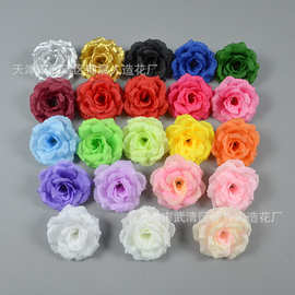 仿真8CM玫瑰花头假花仿真花diy材料批发婚礼背景花墙路引插花绢花