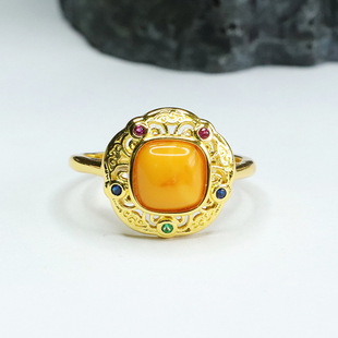 Xinyu Natural Amber Ring Full of Honey Old Beeswax Ring Retro Factory Wholesale HP3081505