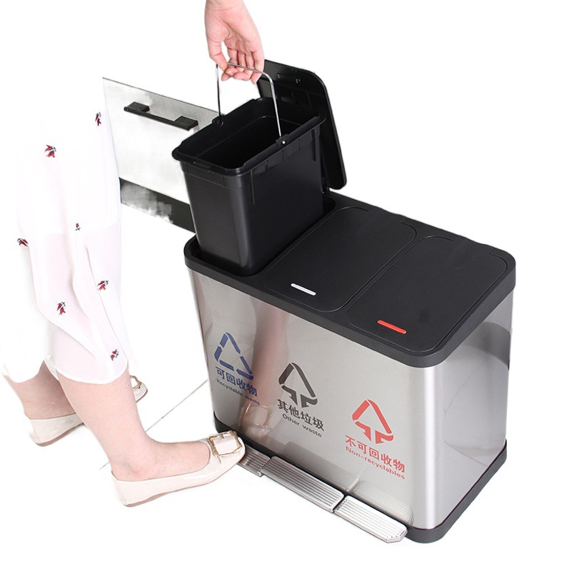 Cubo de basura de acero inoxidable comercial al aire libre pedal mudo centro comercial clasificación luz lujo tubo de almacenamiento habitación de invitados gran cubo de frutas