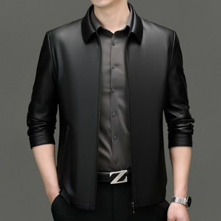 Spring and Autumn Haining Men's Leather Coat Middle-aged Casual Lapel Leather Jacket Sheepskin Dad Casual Coat