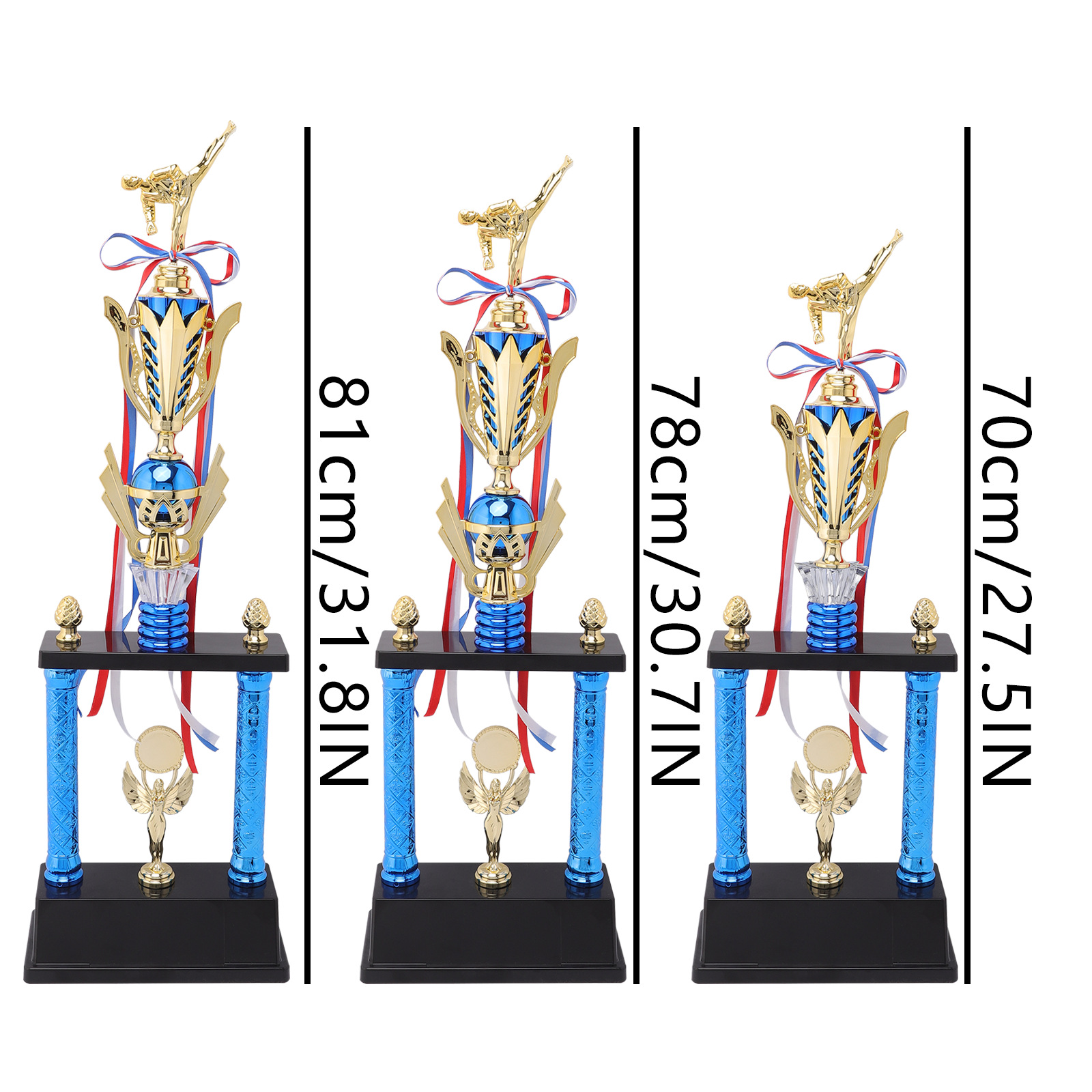 Trofeos personalizados para competiciones de fútbol, artes marciales infantiles, danza y taekwondo; producción y venta al por mayor de pequeños trofeos de plástico para fines conmemorativos.
