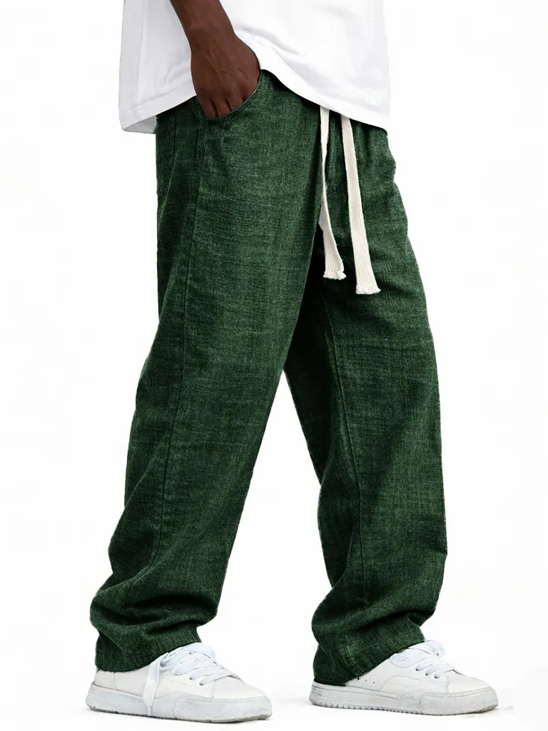 Herren Leinenhose Mit Geradem Bein Für Sommer Und Freizeit_voghion.com