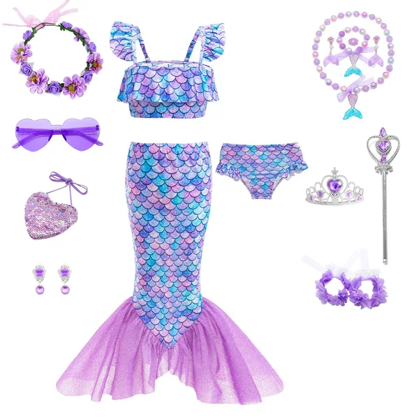 Cross-Border Mermaid Princess Dress Swimsuit Three-Piece Girls Hot Spring Vacation Beach Sunscreen Quick-Drying Swimsuit Nn99