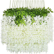 跨境仿真紫藤花白色婚庆假花吊顶装饰藤条塑料藤蔓花藤加密布景