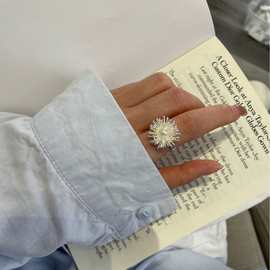 璀璨绚烂蒲公英烟花花朵珍珠新款小众设计女轻奢小众高级感戒指