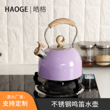 跨境厨具电磁炉燃气煤气通用不锈钢水壶2.5升紫色不锈钢鸣笛水壶