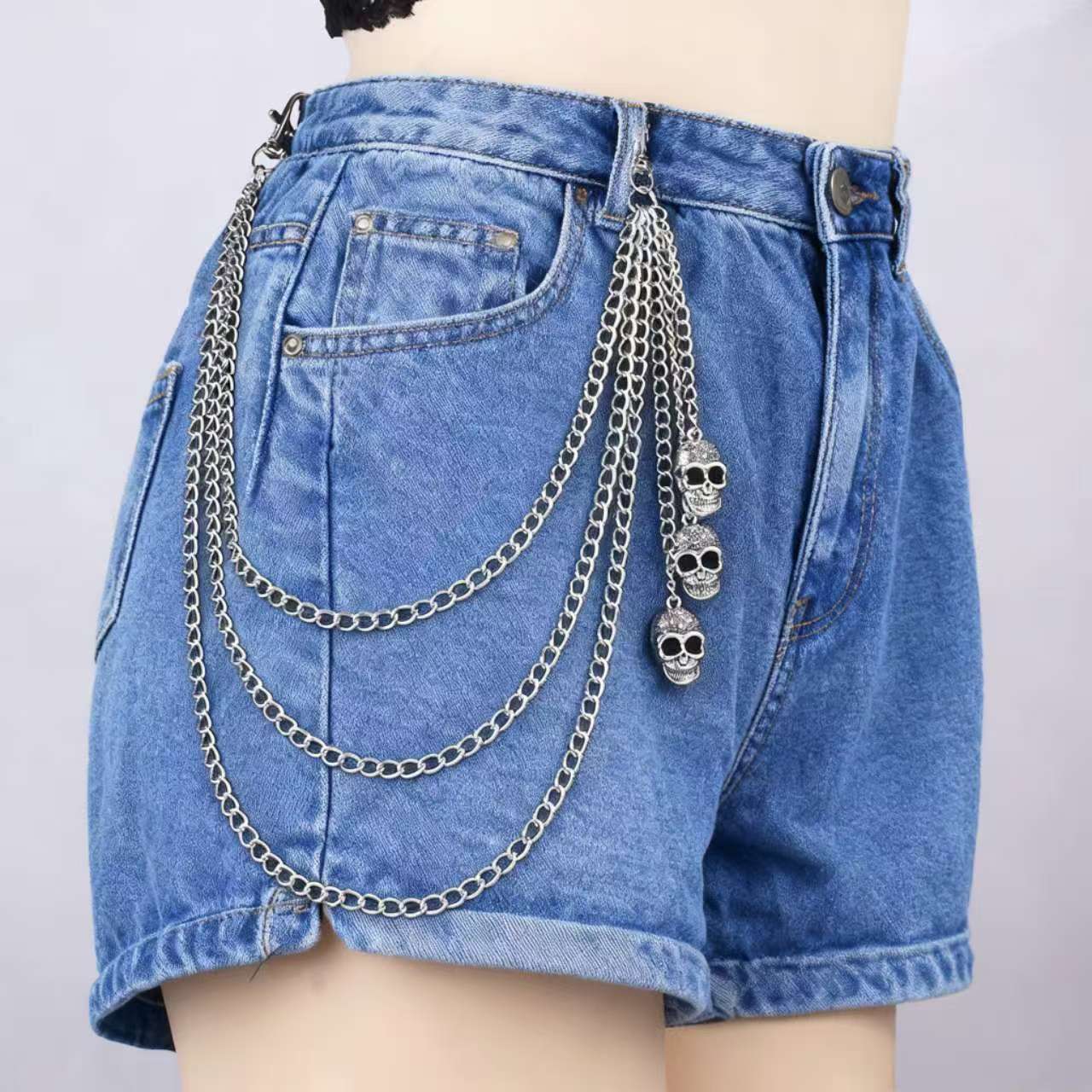 Herre taljekæde med kranium vedhæng dobbeltlags sort kæde_voghion.com