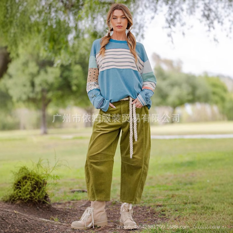 Amazon 25 秋の新作クロスボーダーヨーロッパとアメリカの服ルーズカジュアルマルチカラーカジュアルパンツレトロ作業服ズボン女性用|undefined