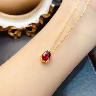 New natural garnet pendant S925 silver inlaid main stone 6*8mm Joker net red explosions women's jewelry wholesale