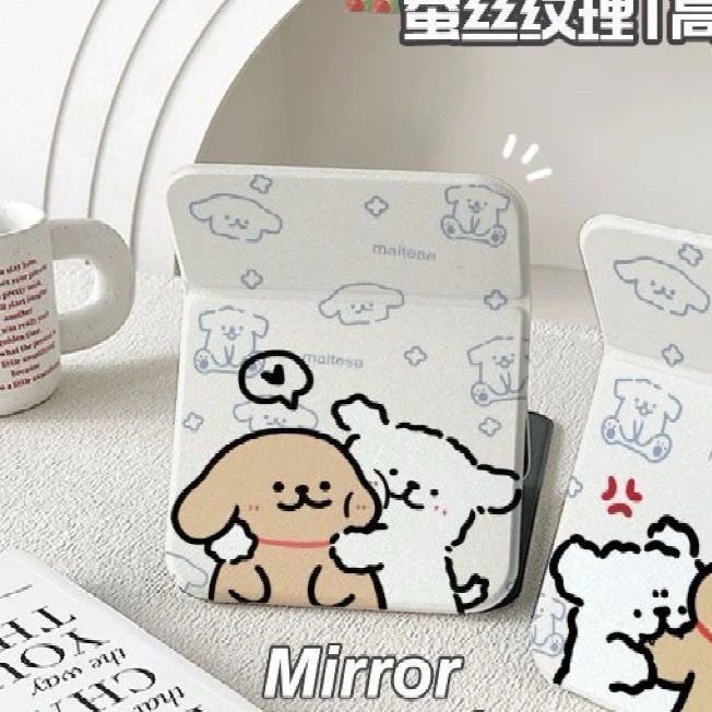 Portable Makeup Mirror for Best Friends and Couples, Full-Length Mirror, Desktop Makeup Mirror, Standing Mirror with Line Art of a Puppy, Foldable for Student Dormitories