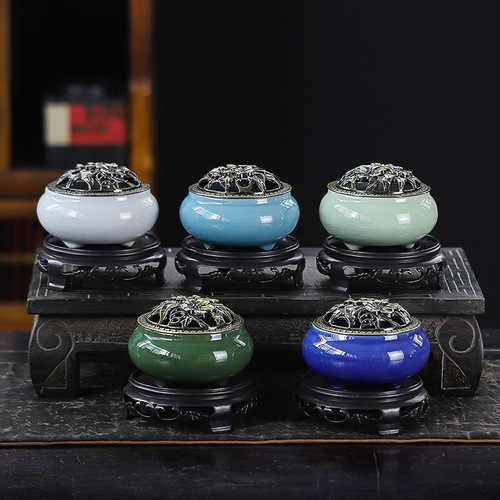 Mo Xiang Yun Ceramic Incense Burner Household Creative Ornament Three-Foot Guanyao Ice Crack Kiln Transformation Indoor Coil Incense Burner