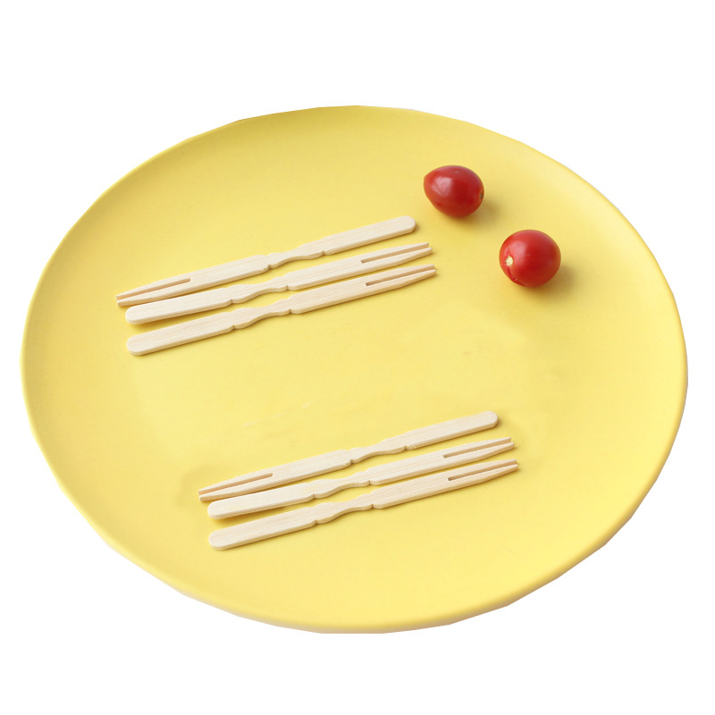 10cm Tenedor de fruta de bambú 100 unids/pack suministro directo de fábrica Tenedor de pastel de postre Tenedor de fruta Tenedor de bambú desechable al por mayor
