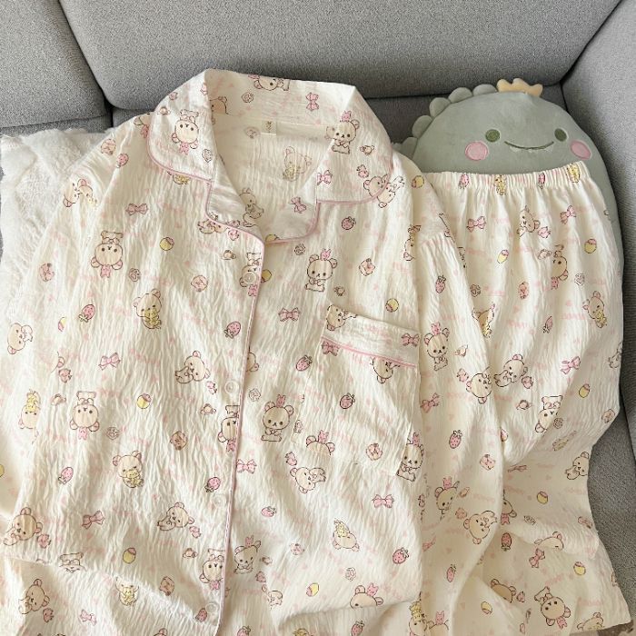 国境を越えた卸売新しいホットスタイルクラウドコットンパジャマ女性のための秋と冬の売れ筋漫画かわいい長袖ズボンホームウェアセット|undefined