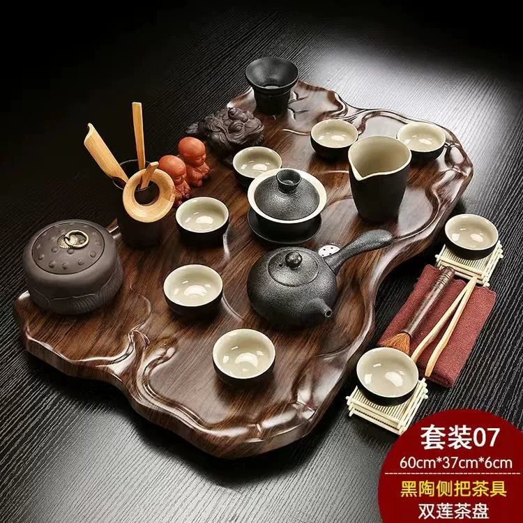 Glass tea set from natural wood for office, simple and elegant design