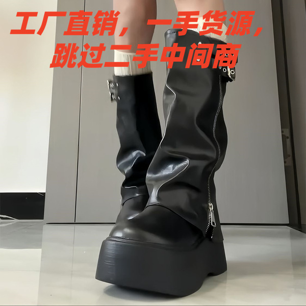 Retro denim high boots