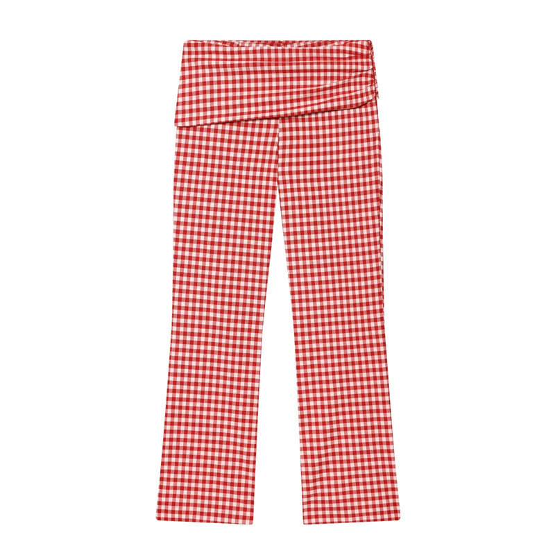 Cross-Border 2026 Summer New European and American Style Women's Versatile Mid-Waist Fashion Small Checkered Capri Pants 4661418