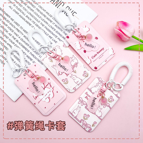 Cartoon card holder, student meal card, bus and subway access control card bag, retractable lanyard, easy-pull buckle, cute name tag protective cover