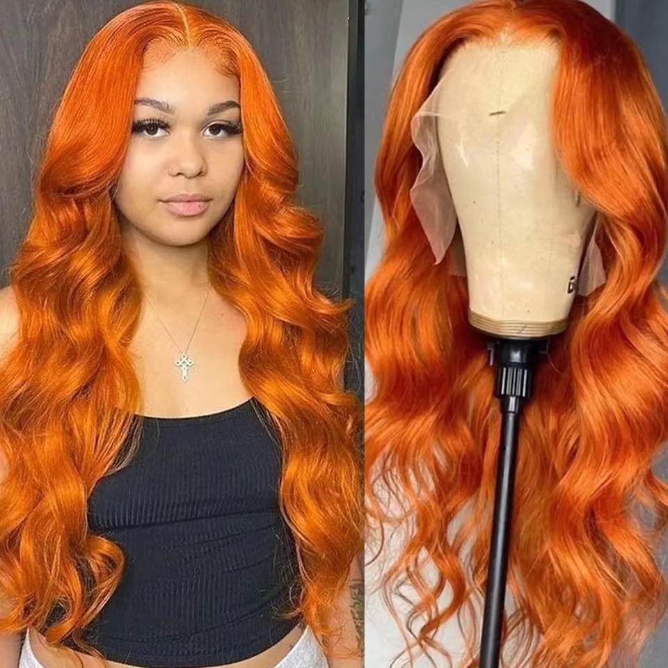 Medium parted long curly hair orange