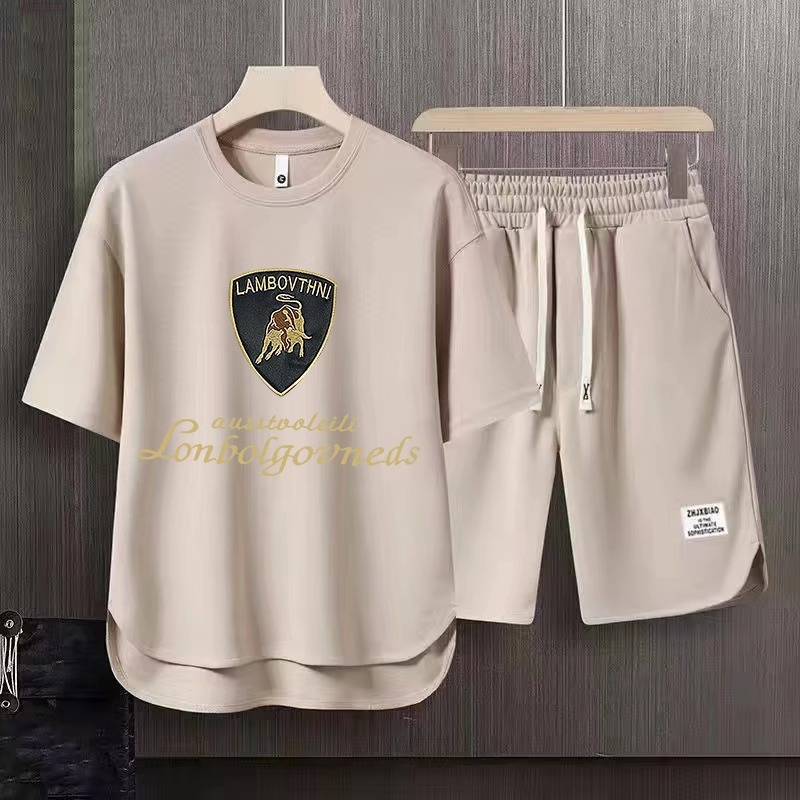 Ensemble t-shirt et short homme en gaufrette pour été décontracté_voghion.com