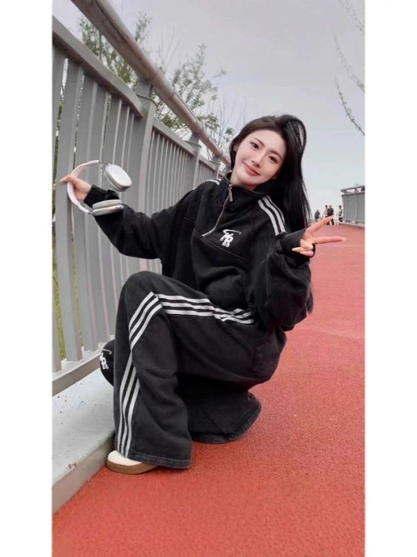 跨境 秋季大码运动服套装女宽松显瘦韩版卫衣休闲两件套胖mm300斤|undefined