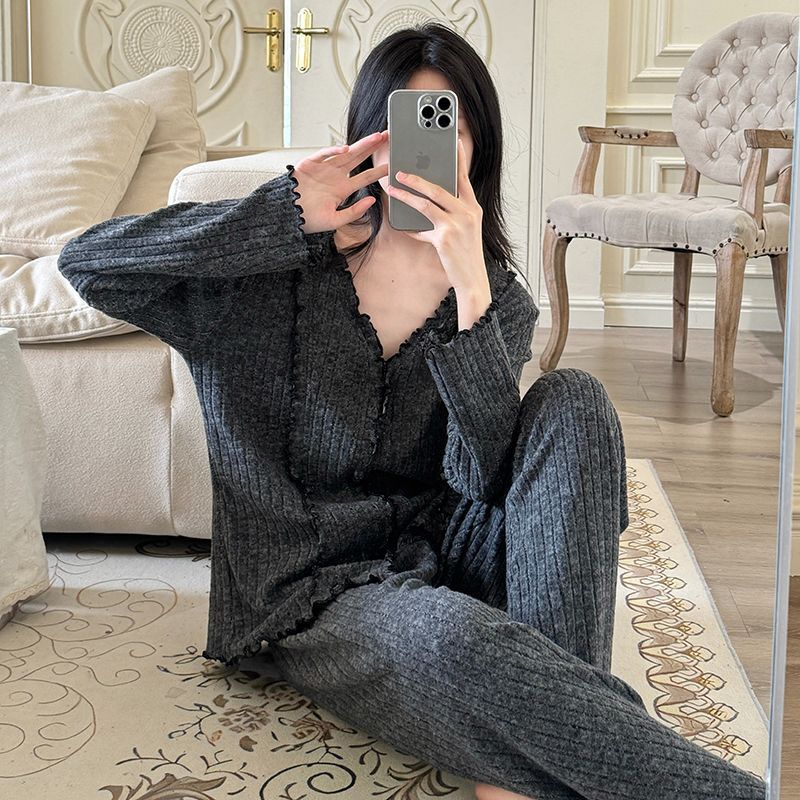 彩棉睡衣女2025新款春秋季甜美休闲长袖长裤宽松可外穿家居服套装|undefined