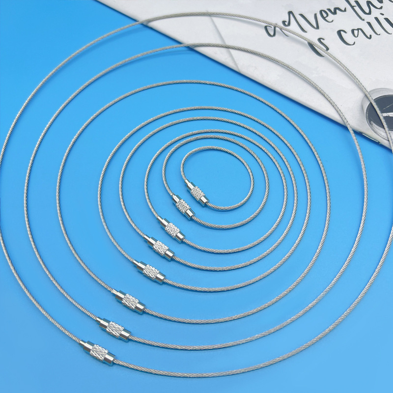 in stock wholesale stainless steel wire ring tag ring lanyard multi-specification wire rope keychain diy jewelry accessories