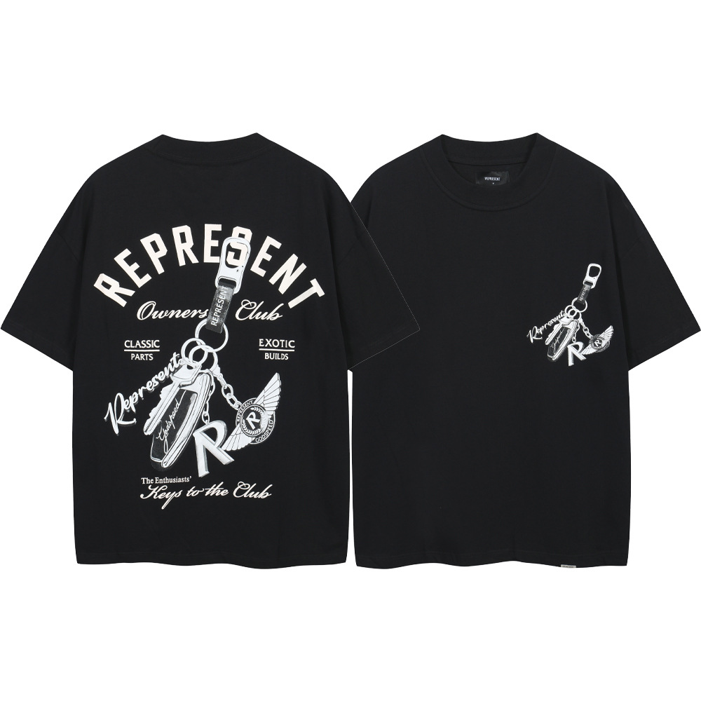 Represent Car Keychain Logo Impresión Hombre Suelto Casual Top T-Shirt de manga corta