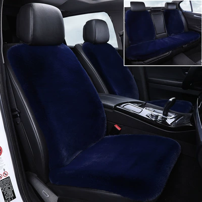 Wool pad: Stuffed Car Seat Cushion Winter Cotton - navy-blue-full-car-set-seven-piece-set