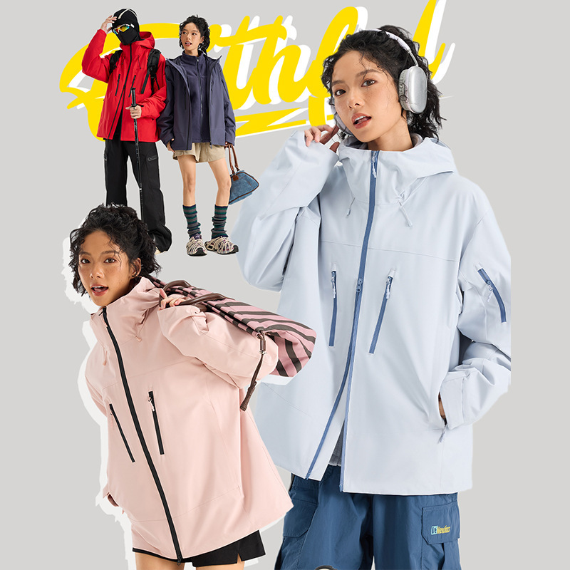 美式情侣冲锋衣冬季防风保暖三合一户外徒步纯色登山服夹克|undefined