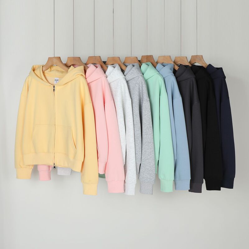 350g Heavyweight Autumn and Winter Work Clothing Elegant Short Hooded Zipper Cardigan Jacket for Women Loose Shoulder Hoodie Sweatshirt for Women