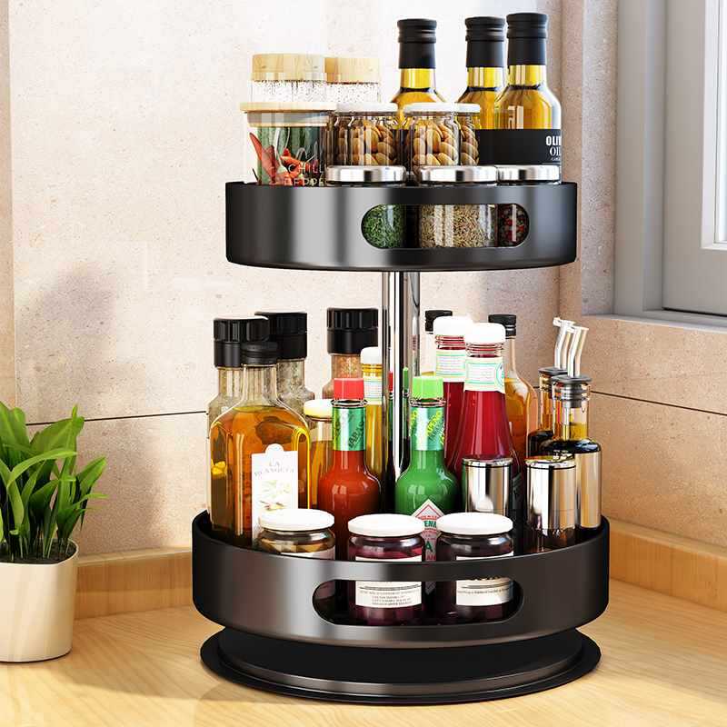 Kitchen Spice Rack with Rotating Shelf, Multi-layer Oil, Salt, Sauce, Vinegar Corner Storage Condiment Rack