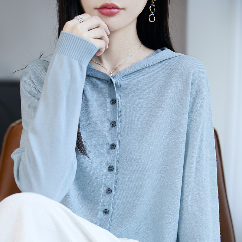 Spring and Summer New Style Casual Hooded Long-Sleeved Knitted Cardigan for Women, Fashionable and Simple, Thin and Slimming Base Layer Jacket Spring and Summer New Style Casual Hooded Long-Sleeved Knitted Cardigan for Women, Fashionable and Simple, Thin and Slimming Base Layer Jacket