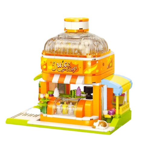 Enlightenment building blocks cute street scene fat house cat juice shop K28006 animal town assembled house girl birthday gift