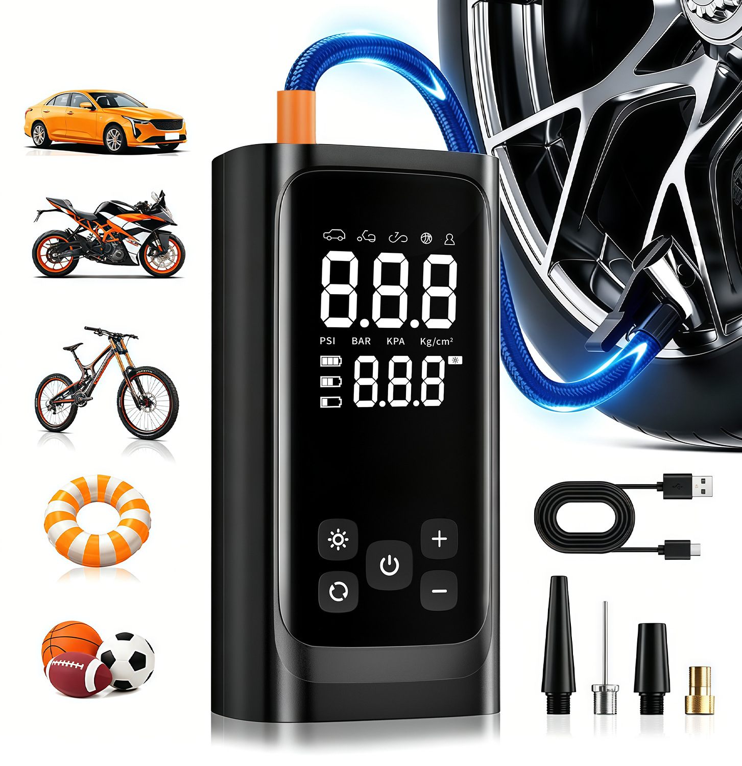 Bomba de inflado inalámbrica montada en vehículo Bomba de inflado portátil para automóviles Bomba de inflado de alta presión para automóviles eléctricos neumáticos Carga rápida image 13