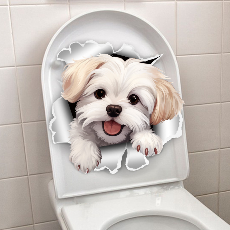 Cross-border CH33266 small milk dog toilet stickers bathroom toilet toilet tank decoration waterproof self-adhesive stickers Cross-border CH33266 small milk dog toilet stickers bathroom toilet toilet tank decoration waterproof self-adhesive stickers
