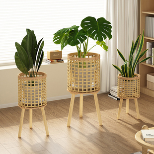 Sanmeng Flower Shelf Living Room Floor-Standing Flower Pot Bracket 2025 New Creative Rattan Plant Rack Balcony Storage Rack