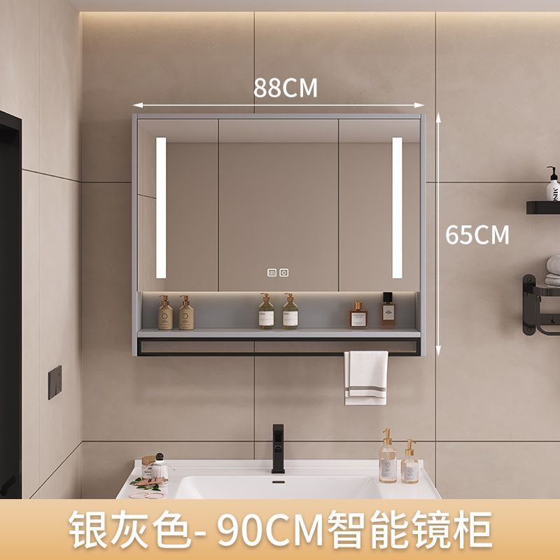 实木智能镜柜单独墙式卫生间浴室镜洗手间梳妆镜置物架镜子带灯|undefined
