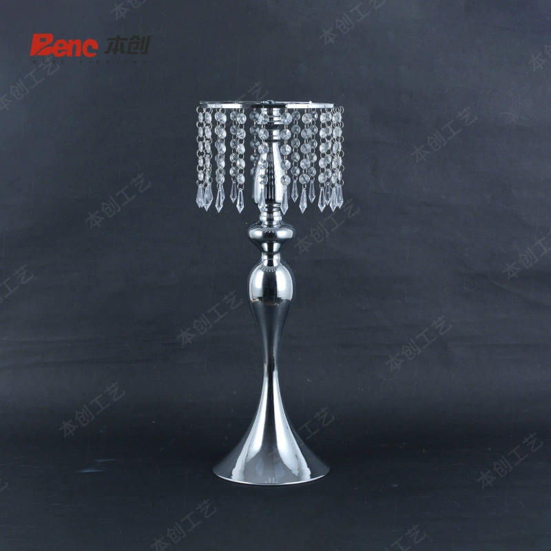 Table centerpiece stand 8360-1 — iron frame with crystal bead chains, chromine or golden, 20×H28–55 cm