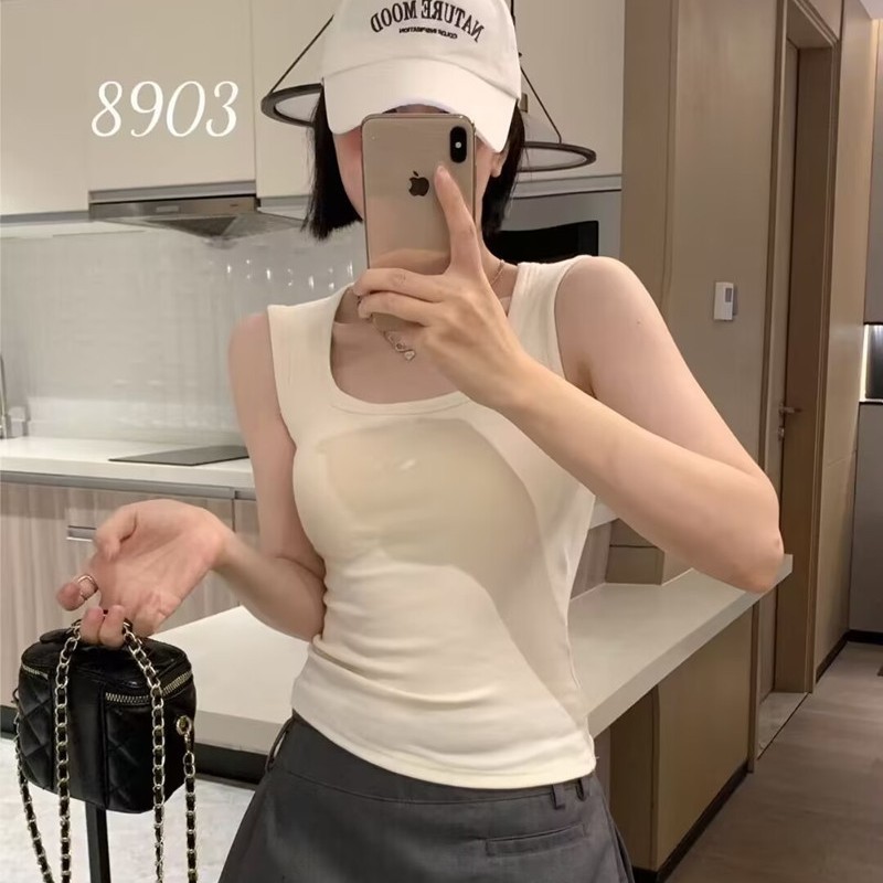 美月馨8903秋冬磨毛保暖背心女带胸垫防走光内衣修身内搭打底上衣|undefined
